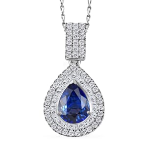 Certified & Appraised Rhapsody AAAA Ceylon Blue Sapphire and E-F VS Diamond 3.00 ctw Pendant Necklace in 950 Platinum 4.30 Grams 18 Inches