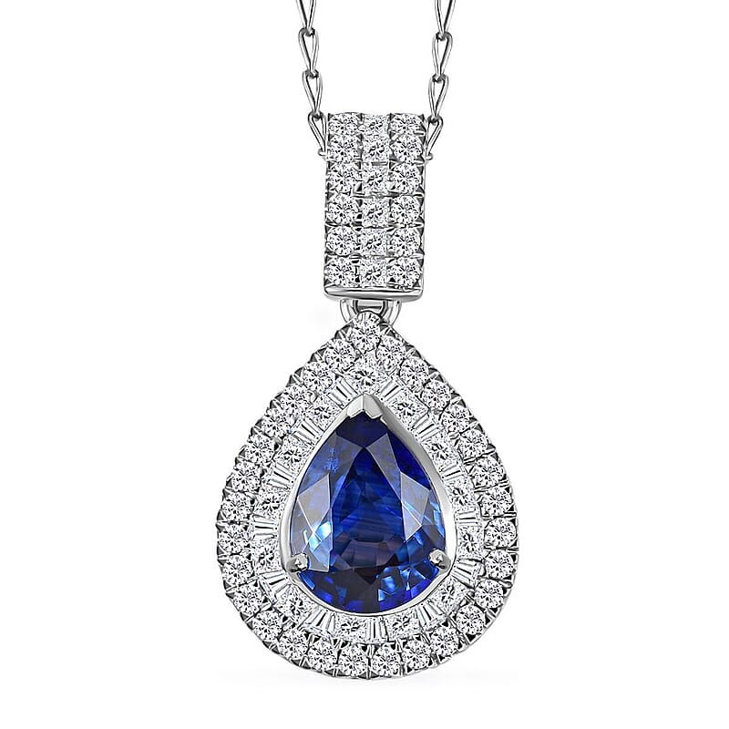 Certified & Appraised Rhapsody AAAA Ceylon Blue Sapphire and E-F VS Diamond 3.00 ctw Pendant Necklace in 950 Platinum 4.30 Grams 18 Inches