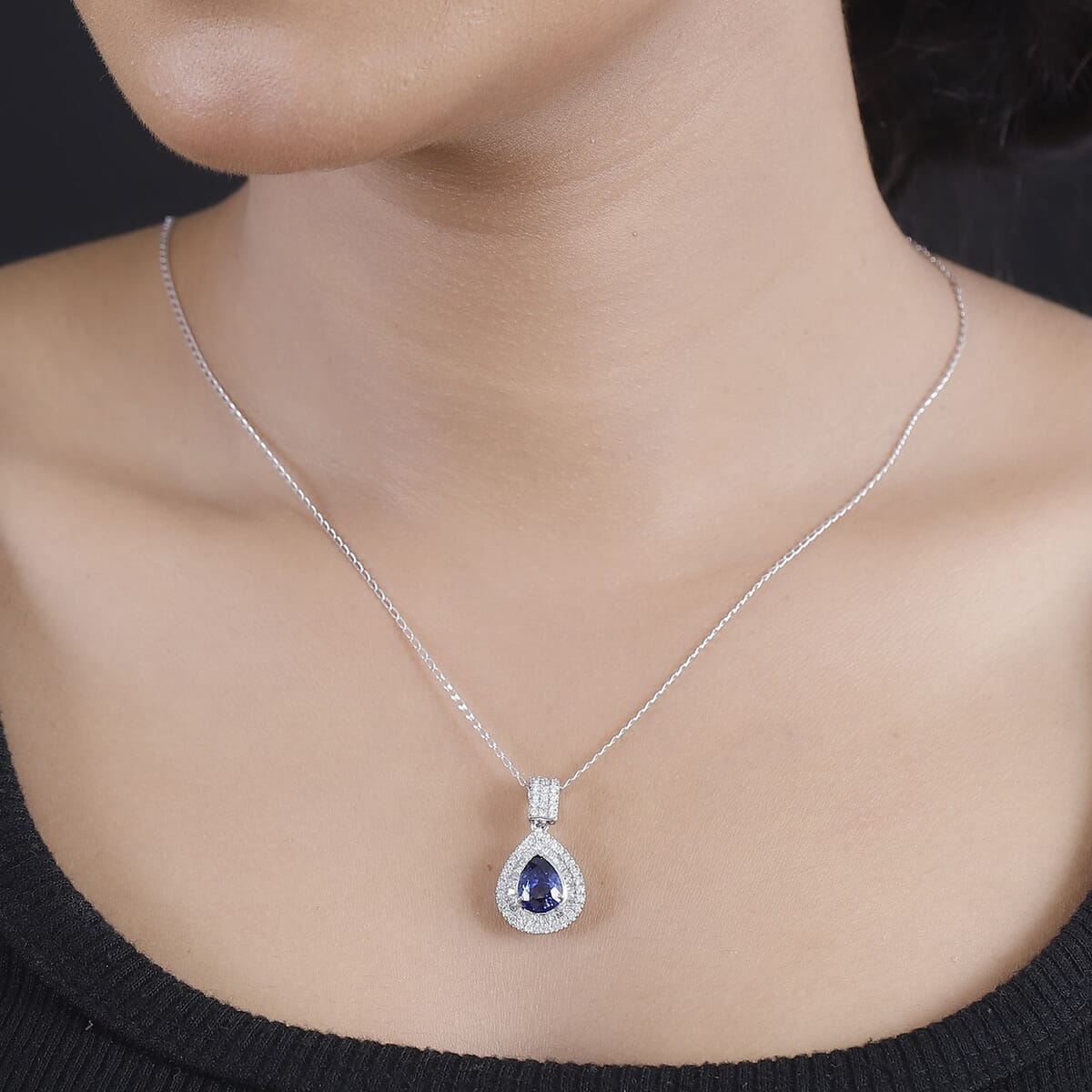 Certified & Appraised Rhapsody AAAA Ceylon Blue Sapphire and E-F VS Diamond 3.00 ctw Pendant Necklace in 950 Platinum 4.30 Grams 18 Inches image number 1
