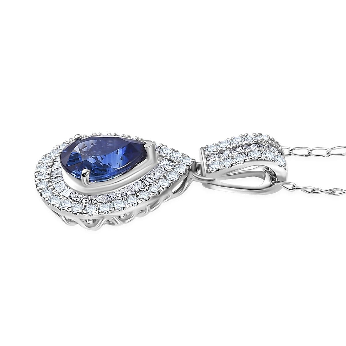 Certified & Appraised Rhapsody AAAA Ceylon Blue Sapphire and E-F VS Diamond 3.00 ctw Pendant Necklace in 950 Platinum 4.30 Grams 18 Inches image number 2