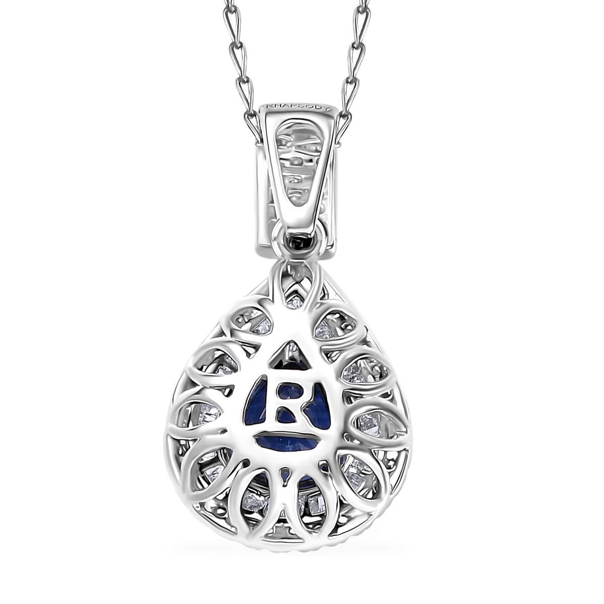 Certified & Appraised Rhapsody AAAA Ceylon Blue Sapphire and E-F VS Diamond 3.00 ctw Pendant Necklace in 950 Platinum 4.30 Grams 18 Inches image number 3