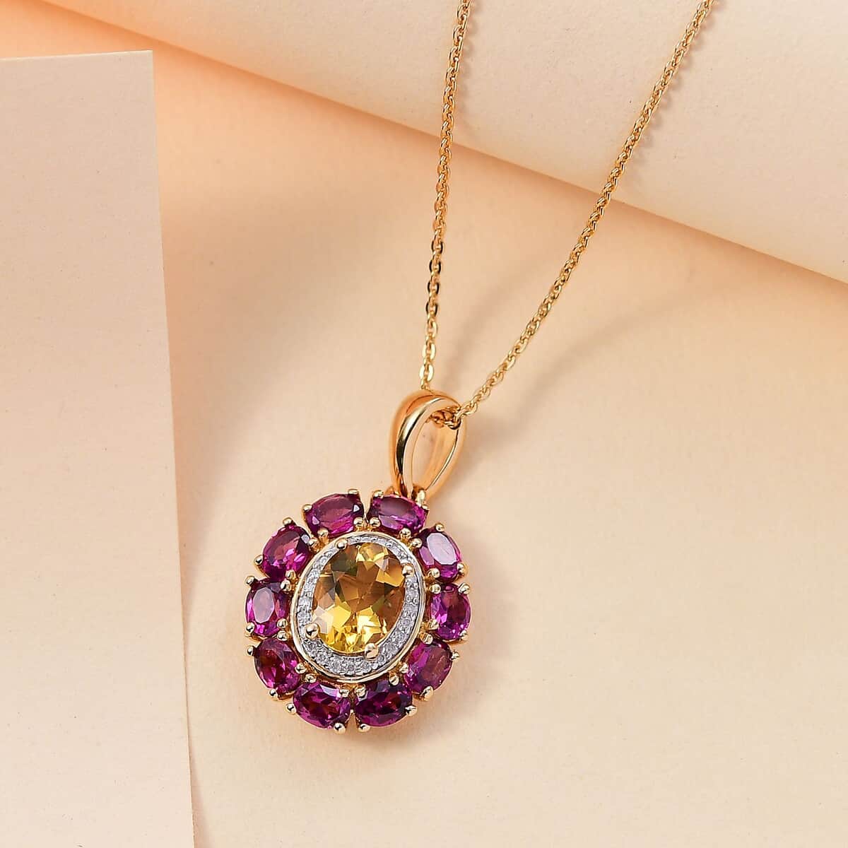 AAA Brazilian Heliodor and Multi Gemstone 3.40 ctw Blossom Radiance Pendant Necklace in 18K Vermeil Yellow Gold Over Sterling Silver 20 Inches image number 1