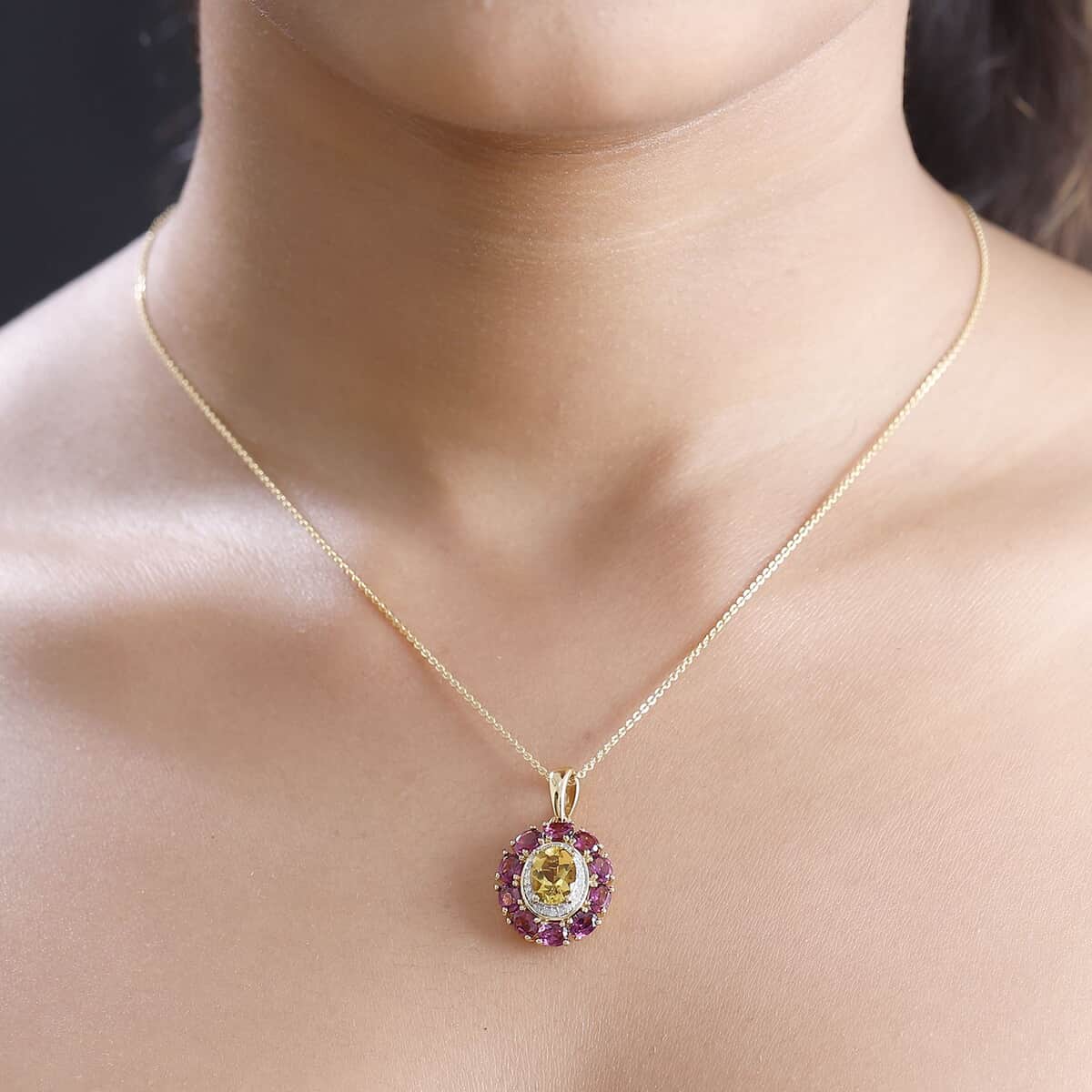 AAA Brazilian Heliodor and Multi Gemstone 3.40 ctw Blossom Radiance Pendant Necklace in 18K Vermeil Yellow Gold Over Sterling Silver 20 Inches image number 2