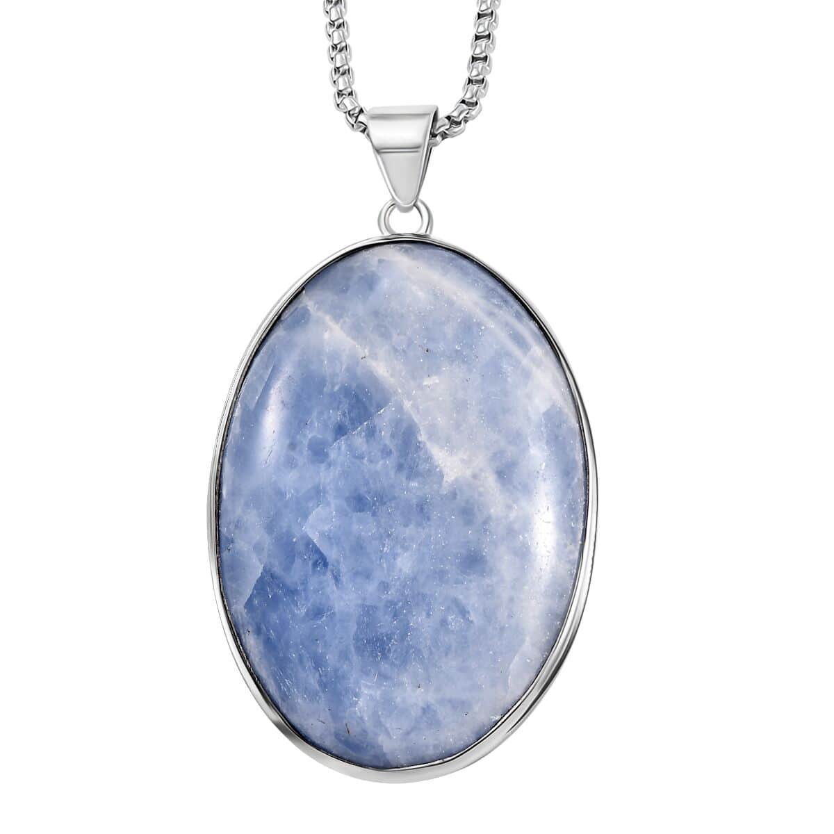 Karis Blue Chalcedony Enhanced 480.00 ctw Solitaire Pendant in Platinum Bond with Stainless Steel Necklace 20 Inches image number 0