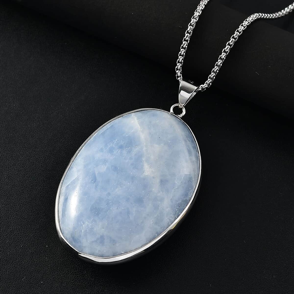 Karis Blue Chalcedony Enhanced 480.00 ctw Solitaire Pendant in Platinum Bond with Stainless Steel Necklace 20 Inches image number 1