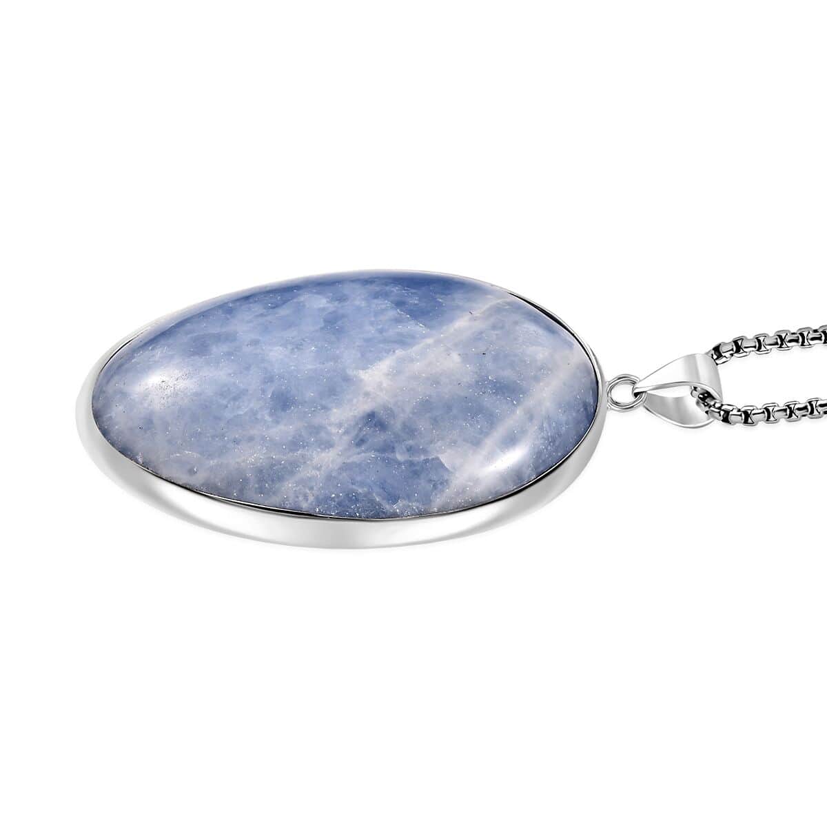 Karis Blue Chalcedony Enhanced 480.00 ctw Solitaire Pendant in Platinum Bond with Stainless Steel Necklace 20 Inches image number 3