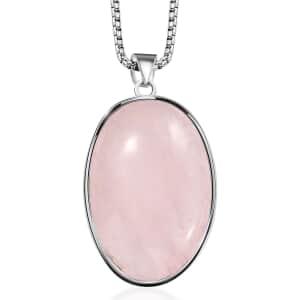 Karis Galilea Rose Quartz 350.00 ctw Solitaire Pendant in Platinum Bond with Stainless Steel Necklace 20 Inches