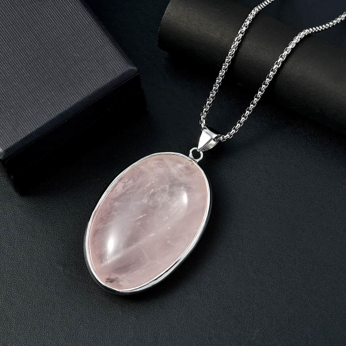 Karis Galilea Rose Quartz 350.00 ctw Solitaire Pendant in Platinum Bond with Stainless Steel Necklace 20 Inches image number 1