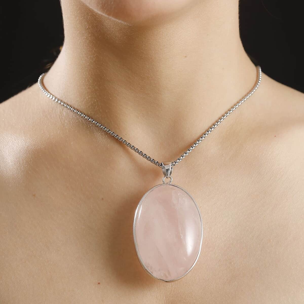 Karis Galilea Rose Quartz 350.00 ctw Solitaire Pendant in Platinum Bond with Stainless Steel Necklace 20 Inches image number 2