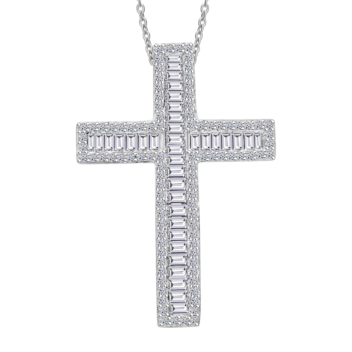 Luxuriant Lab Grown Diamond G-H SI 1.00 ctw Cross Pendant Necklace in Platinum Over Sterling Silver 18 Inches image number 0