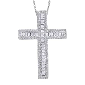 Luxuriant Lab Grown Diamond G-H SI 1.00 ctw Cross Pendant Necklace in Platinum Over Sterling Silver 18 Inches