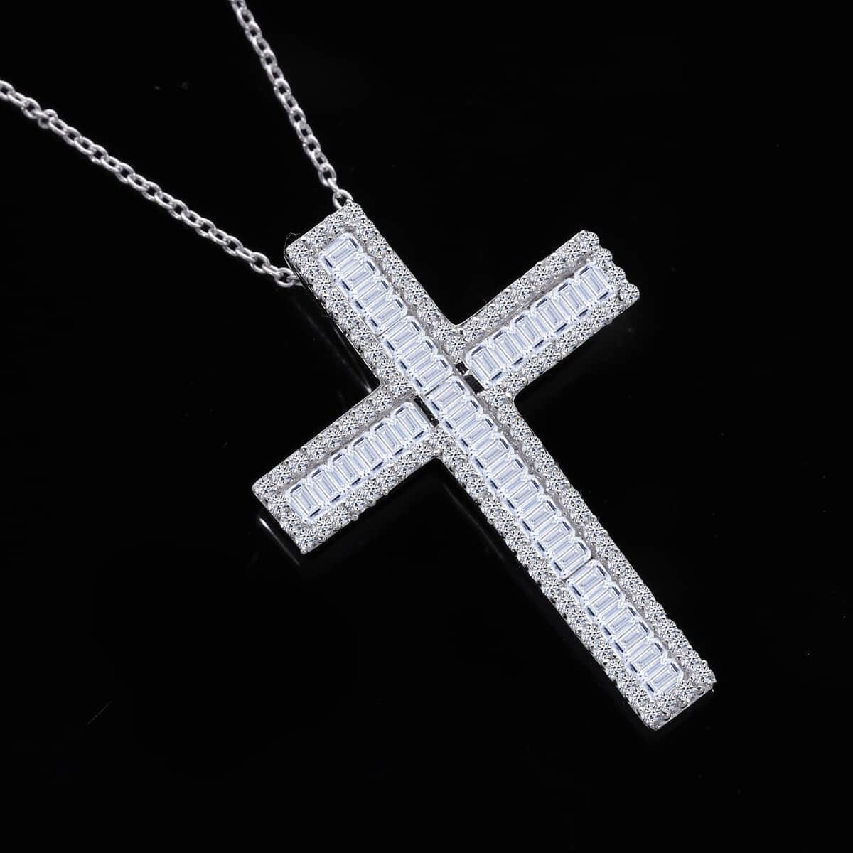 Luxuriant Lab Grown Diamond G-H SI 1.00 ctw Cross Pendant Necklace in Platinum Over Sterling Silver 18 Inches image number 1