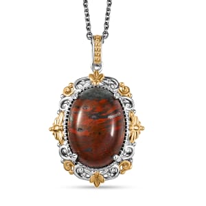 Karis Poppy Jasper 11.50 ctw Pendant in 18K YG Plated and Platinum Bond with Stainless Steel Necklace 20 Inches