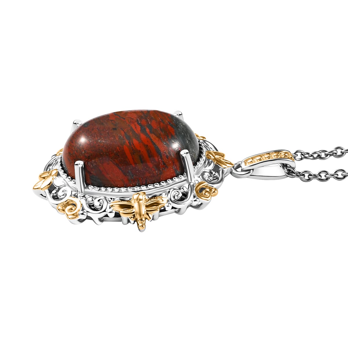 Karis Poppy Jasper 11.50 ctw Pendant in 18K YG Plated and Platinum Bond with Stainless Steel Necklace 20 Inches image number 3