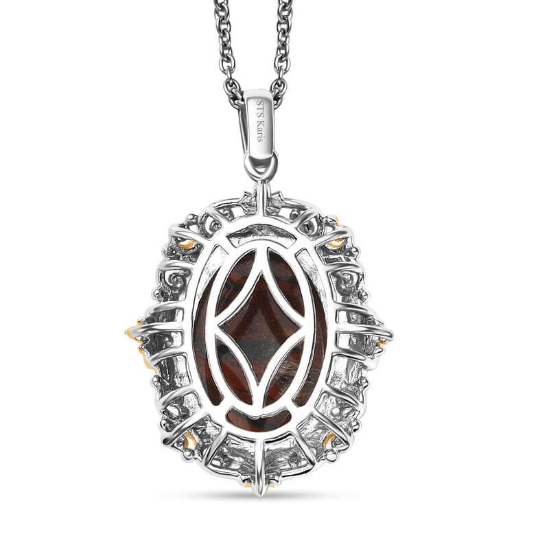 Karis Poppy Jasper 11.50 ctw Pendant in 18K YG Plated and Platinum Bond with Stainless Steel Necklace 20 Inches