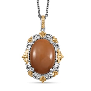 Karis Oregon Chocolate Caramel Opal 7.80 ctw Pendant in 18K YG Plated and Platinum Bond with Stainless steel Necklace 20 Inches