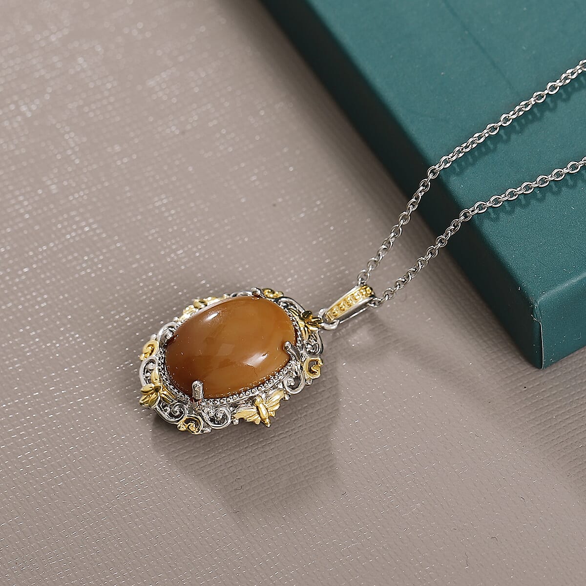 Karis Oregon Chocolate Caramel Opal 7.80 ctw Pendant in 18K YG Plated and Platinum Bond with Stainless steel Necklace 20 Inches image number 1