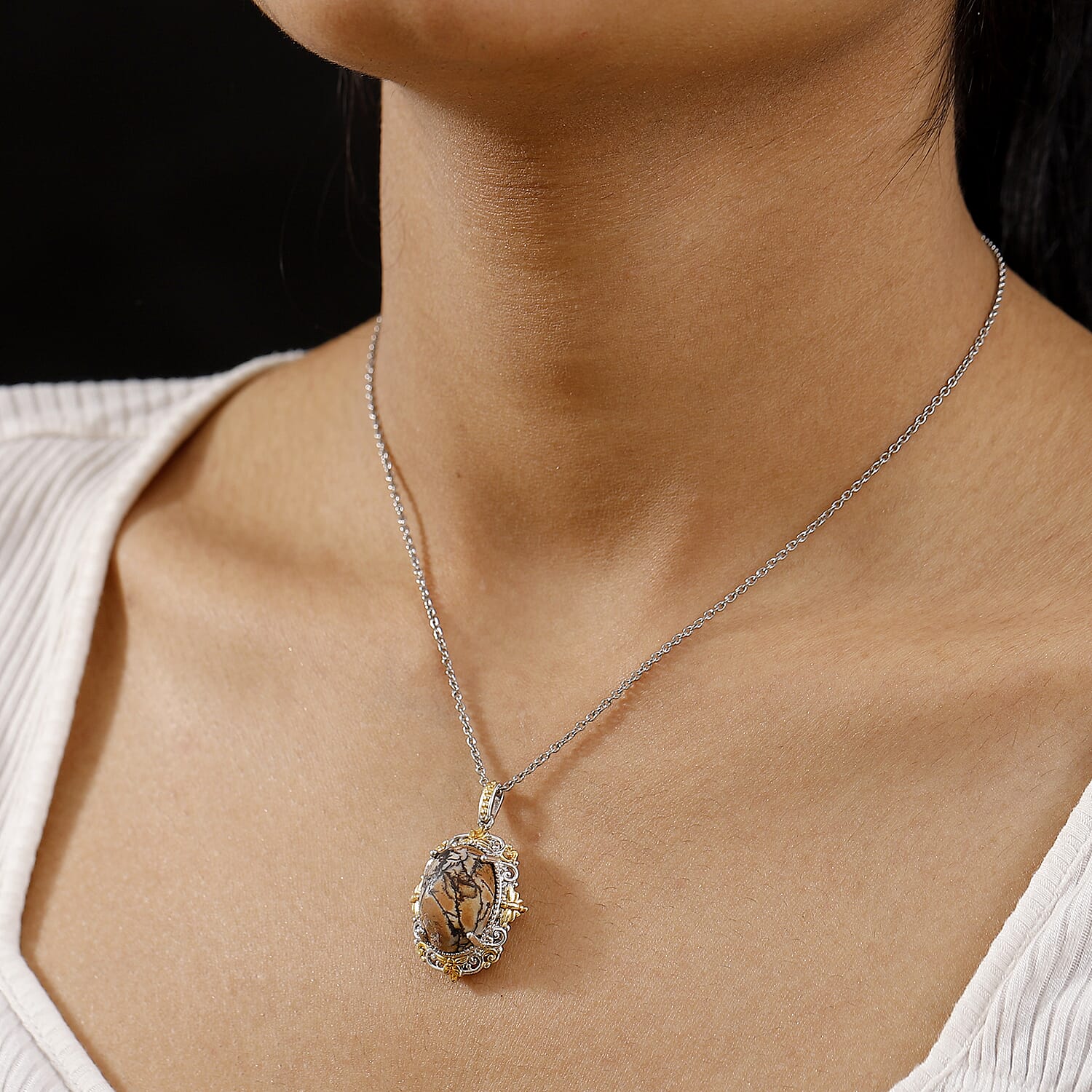 Karis Cherrycreek 11.70 ctw Pendant in 18K YG Plated and Platinum Bond with Stainless Steel Necklace 20 Inches