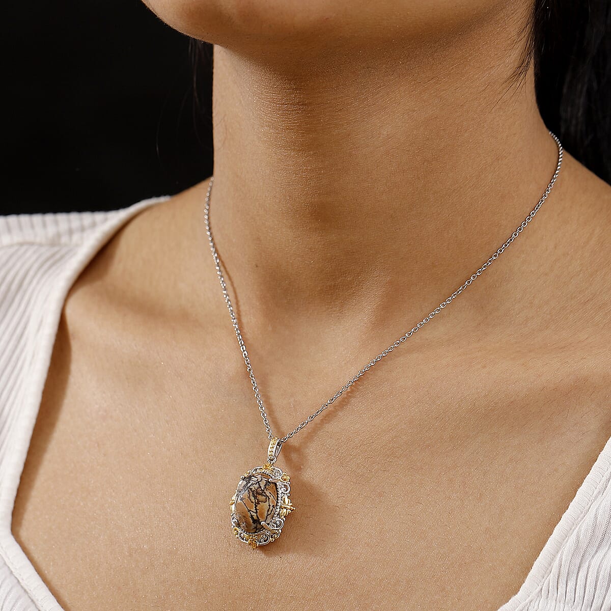 Karis Cherrycreek 11.70 ctw Pendant in 18K YG Plated and Platinum Bond with Stainless Steel Necklace 20 Inches image number 2