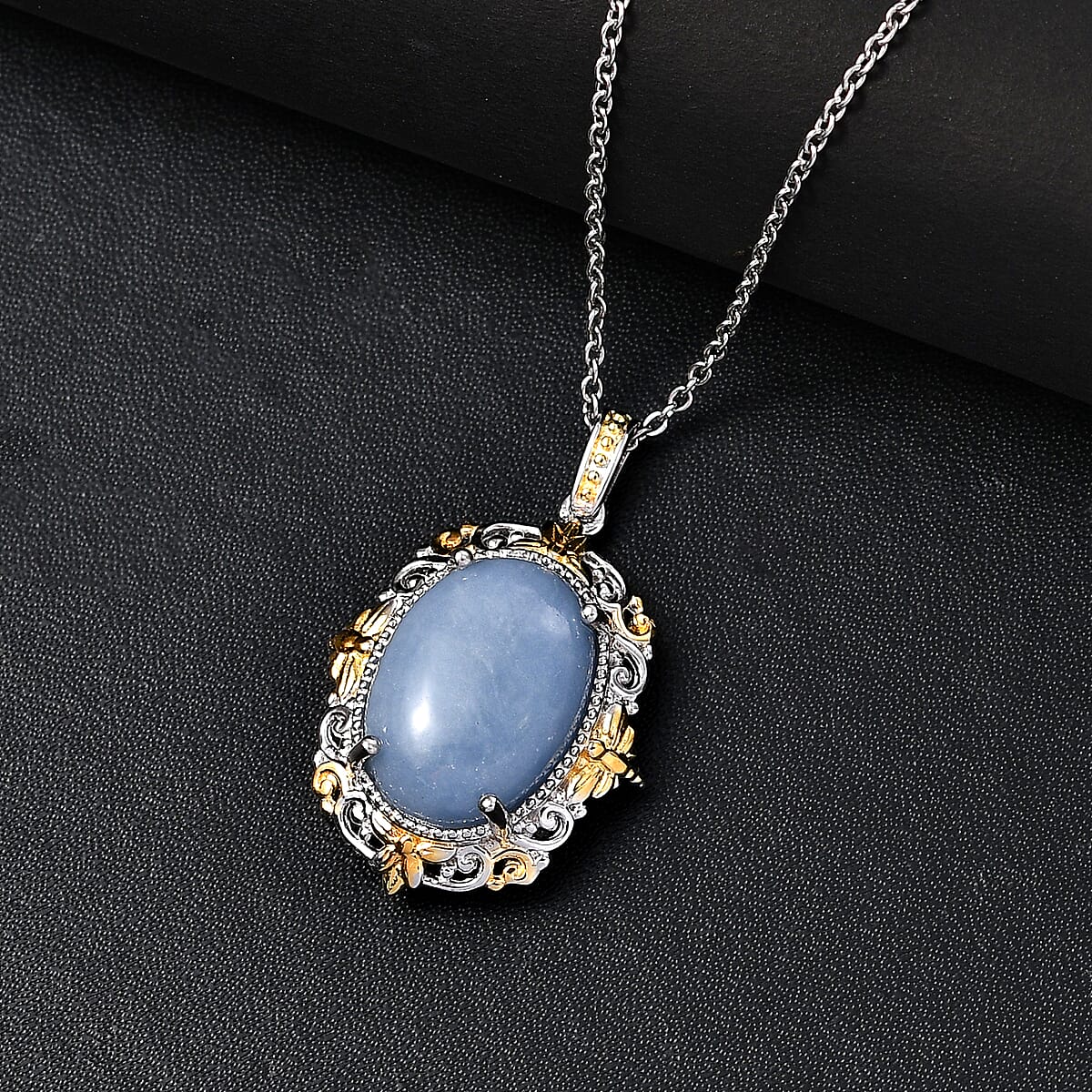 Karis Mexican Angelite 11.20 ctw Pendant in 18K YG Plated and Platinum Bond with Stainless Steel Necklace 20 Inches image number 1