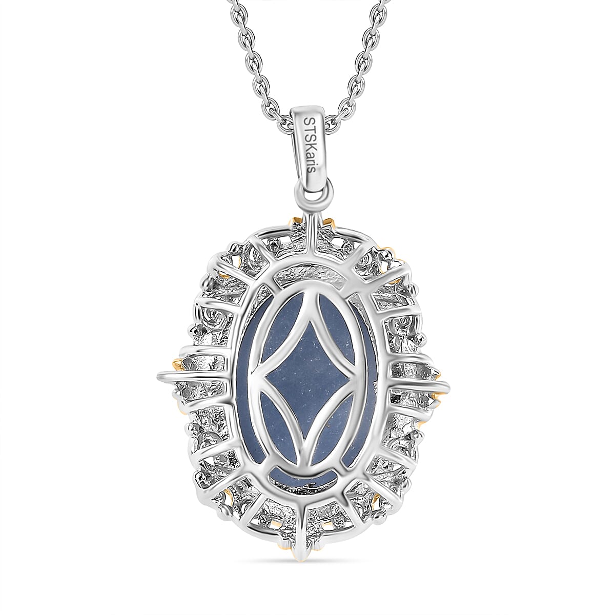 Karis Mexican Angelite 11.20 ctw Pendant in 18K YG Plated and Platinum Bond with Stainless Steel Necklace 20 Inches image number 4