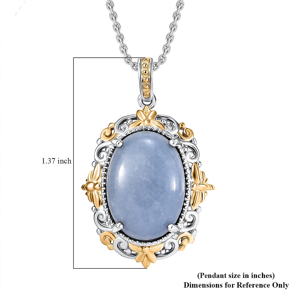 Karis Mexican Angelite 11.20 ctw Pendant in 18K YG Plated and Platinum Bond with Stainless Steel Necklace 20 Inches image number 6