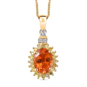 Luxoro AAA Fanta Garnet, Natural Yellow and White Diamond 1.85 ctw Sunburst Pendant Necklace in 14K Yellow Gold 18 Inches