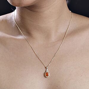 Luxoro AAA Mandarin Garnet, Natural Yellow and White Diamond 1.85 ctw Sunburst Pendant Necklace in 14K Yellow Gold 18 Inches