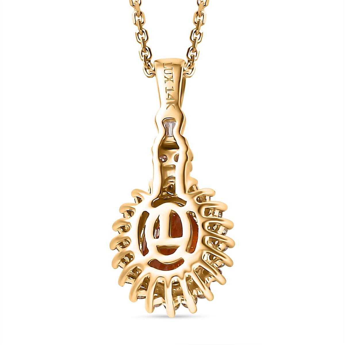Luxoro AAA Mandarin Garnet, Natural Yellow and White Diamond 1.85 ctw Sunburst Pendant Necklace in 14K Yellow Gold 18 Inches