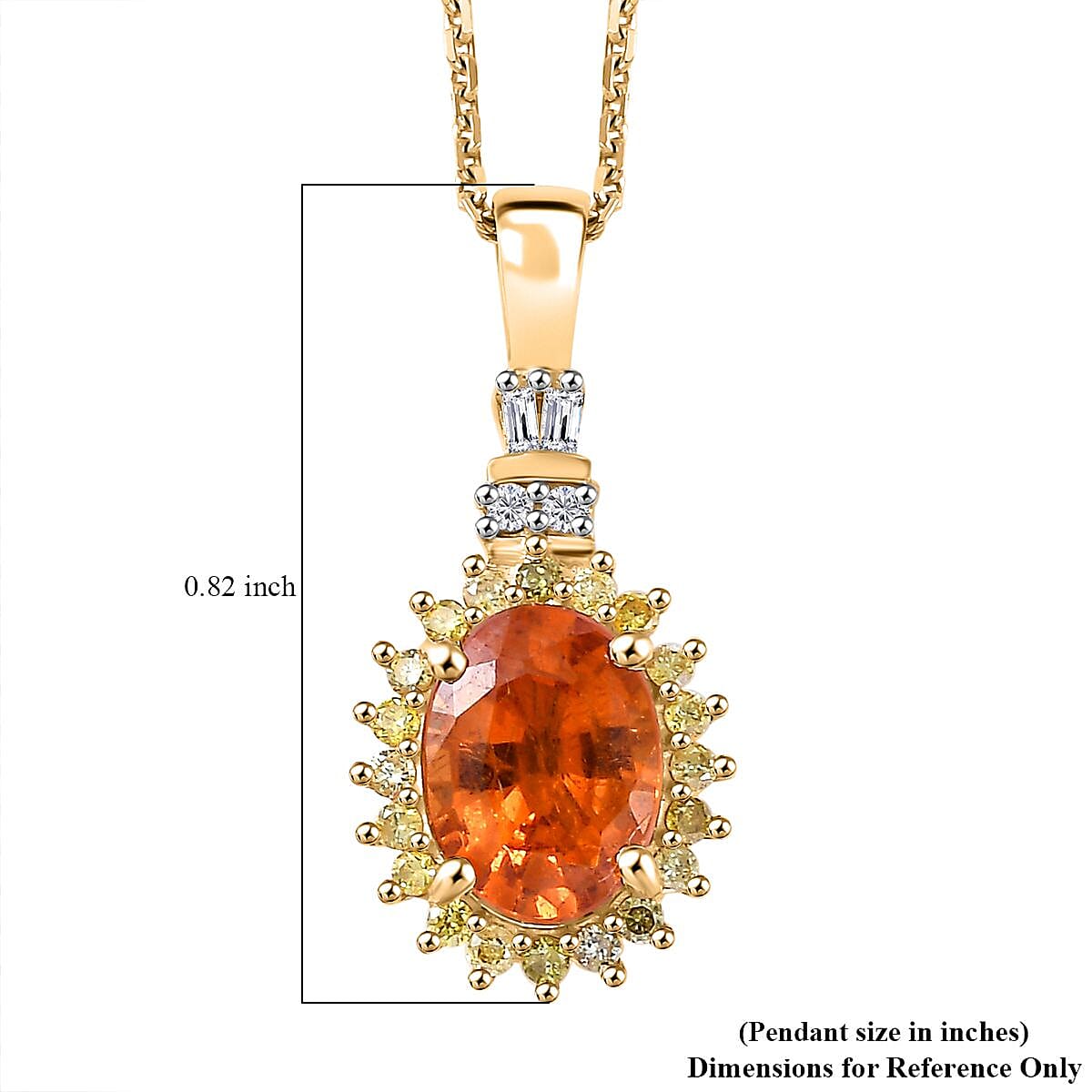 Luxoro AAA Mandarin Garnet, Natural Yellow and White Diamond 1.85 ctw Sunburst Pendant Necklace in 14K Yellow Gold 18 Inches