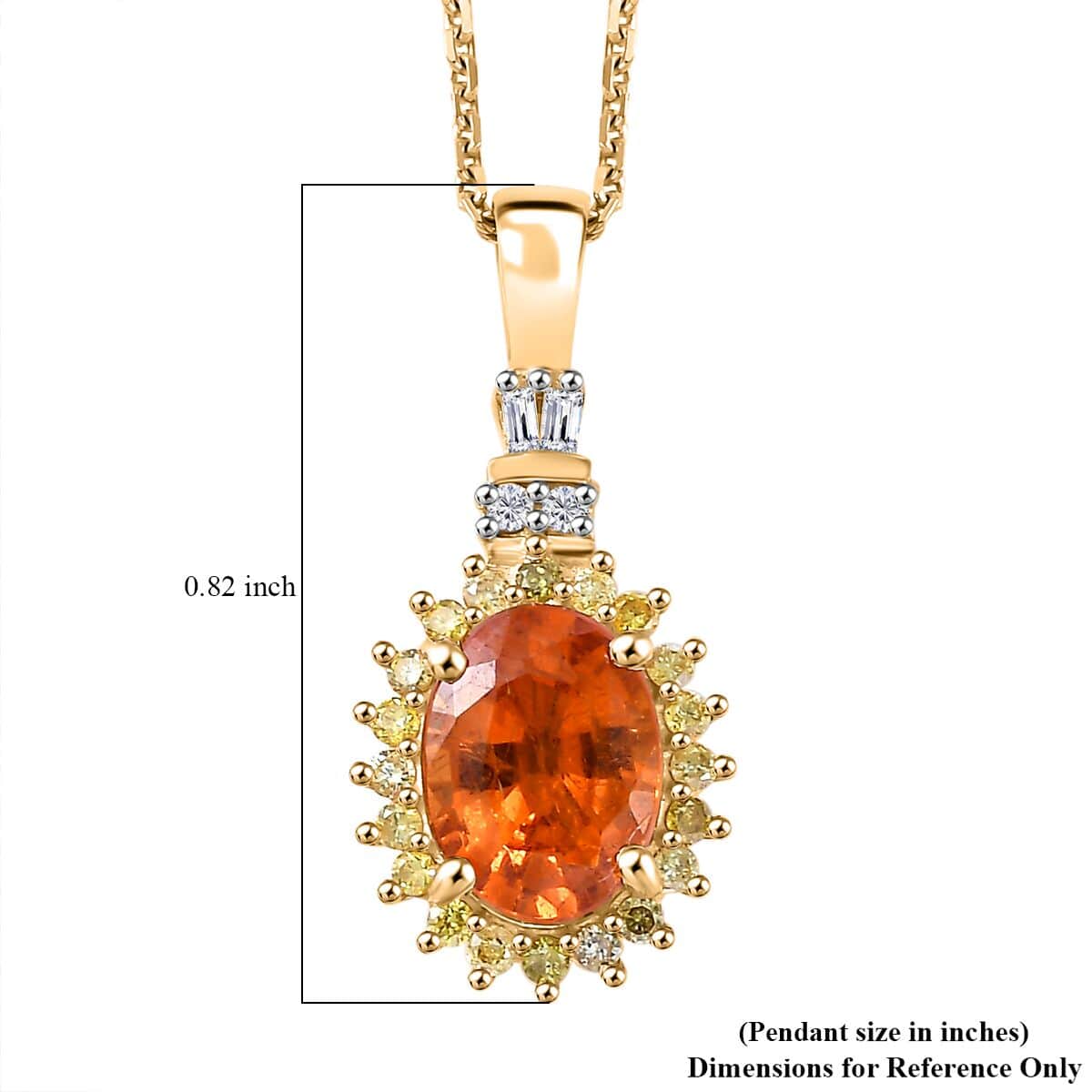 Luxoro AAA Fanta Garnet, Natural Yellow and White Diamond 1.85 ctw Sunburst Pendant Necklace in 14K Yellow Gold 18 Inches image number 5