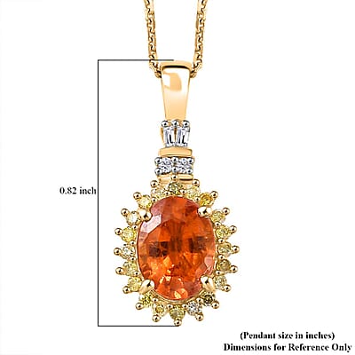 Luxoro AAA Mandarin Garnet, Natural Yellow and White Diamond 1.85 ctw Sunburst Pendant Necklace in 14K Yellow Gold 18 Inches
