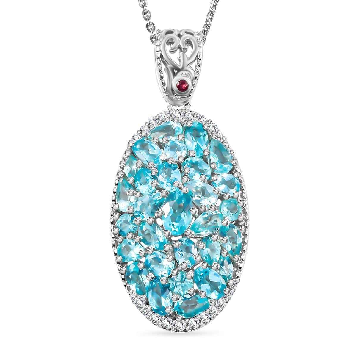 Doorbuster Betroka Blue Apatite and Multi Gemstone 6.70 ctw Eternal Bloom Pendant Necklace in Rhodium Over Sterling Silver 20 Inches image number 0