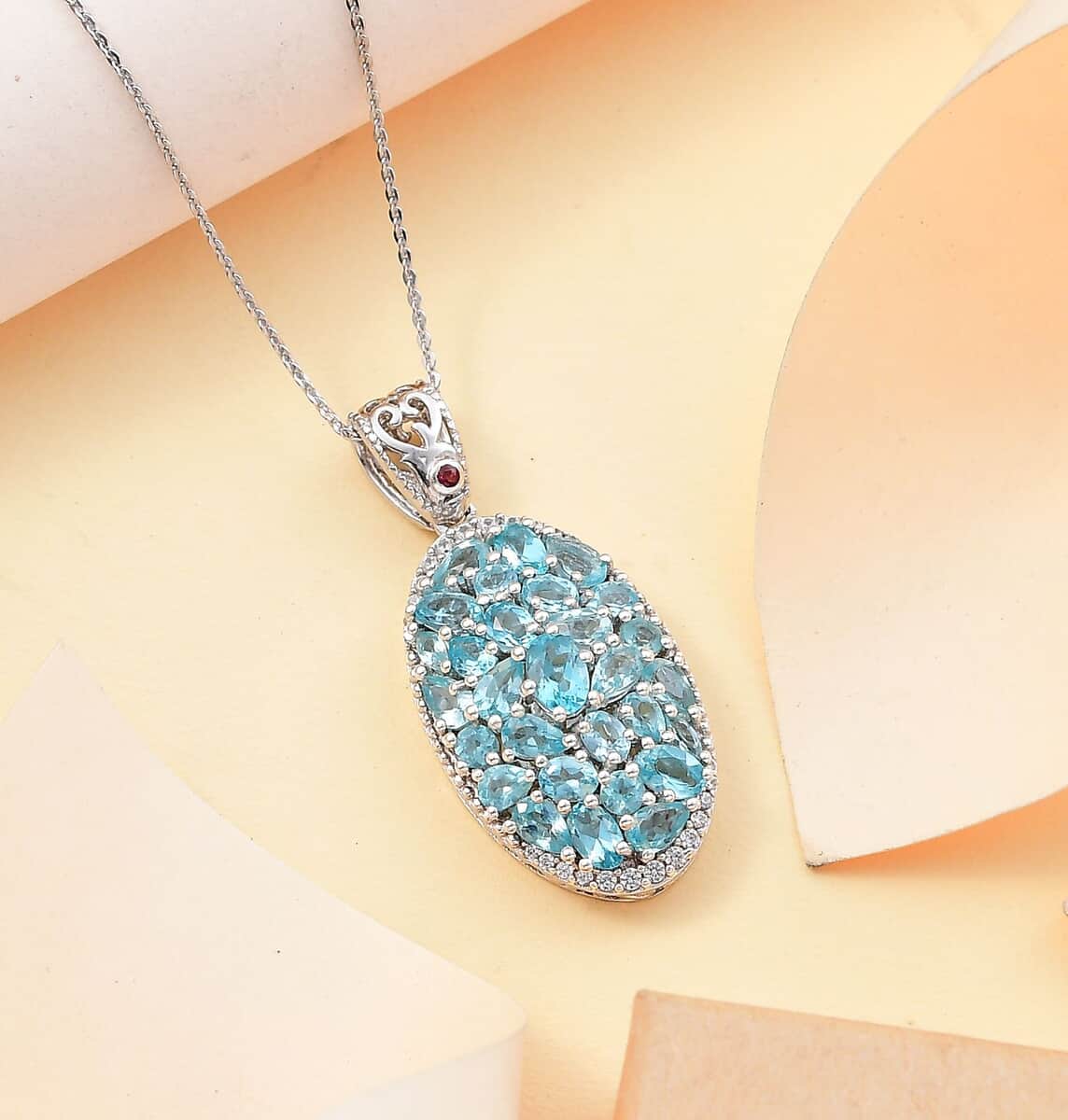 Doorbuster Betroka Blue Apatite and Multi Gemstone 6.70 ctw Eternal Bloom Pendant Necklace in Rhodium Over Sterling Silver 20 Inches image number 1