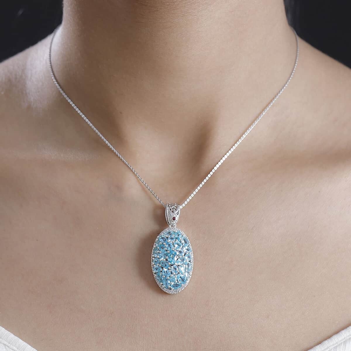 Doorbuster Betroka Blue Apatite and Multi Gemstone 6.70 ctw Eternal Bloom Pendant Necklace in Rhodium Over Sterling Silver 20 Inches image number 2