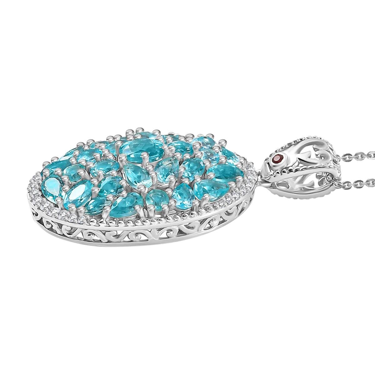 Doorbuster Betroka Blue Apatite and Multi Gemstone 6.70 ctw Eternal Bloom Pendant Necklace in Rhodium Over Sterling Silver 20 Inches image number 3