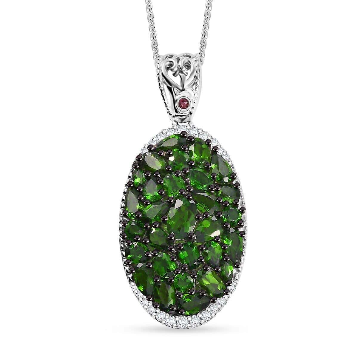 Chrome Diopside and Multi Gemstone 6.40 ctw Eternal Bloom Pendant Necklace in Rhodium Over Sterling Silver 20 Inches image number 0