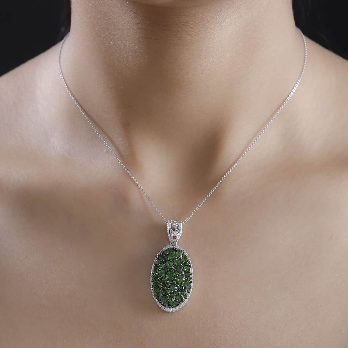 Chrome Diopside and Multi Gemstone 6.40 ctw Eternal Bloom Pendant Necklace in Rhodium Over Sterling Silver 20 Inches image number 2