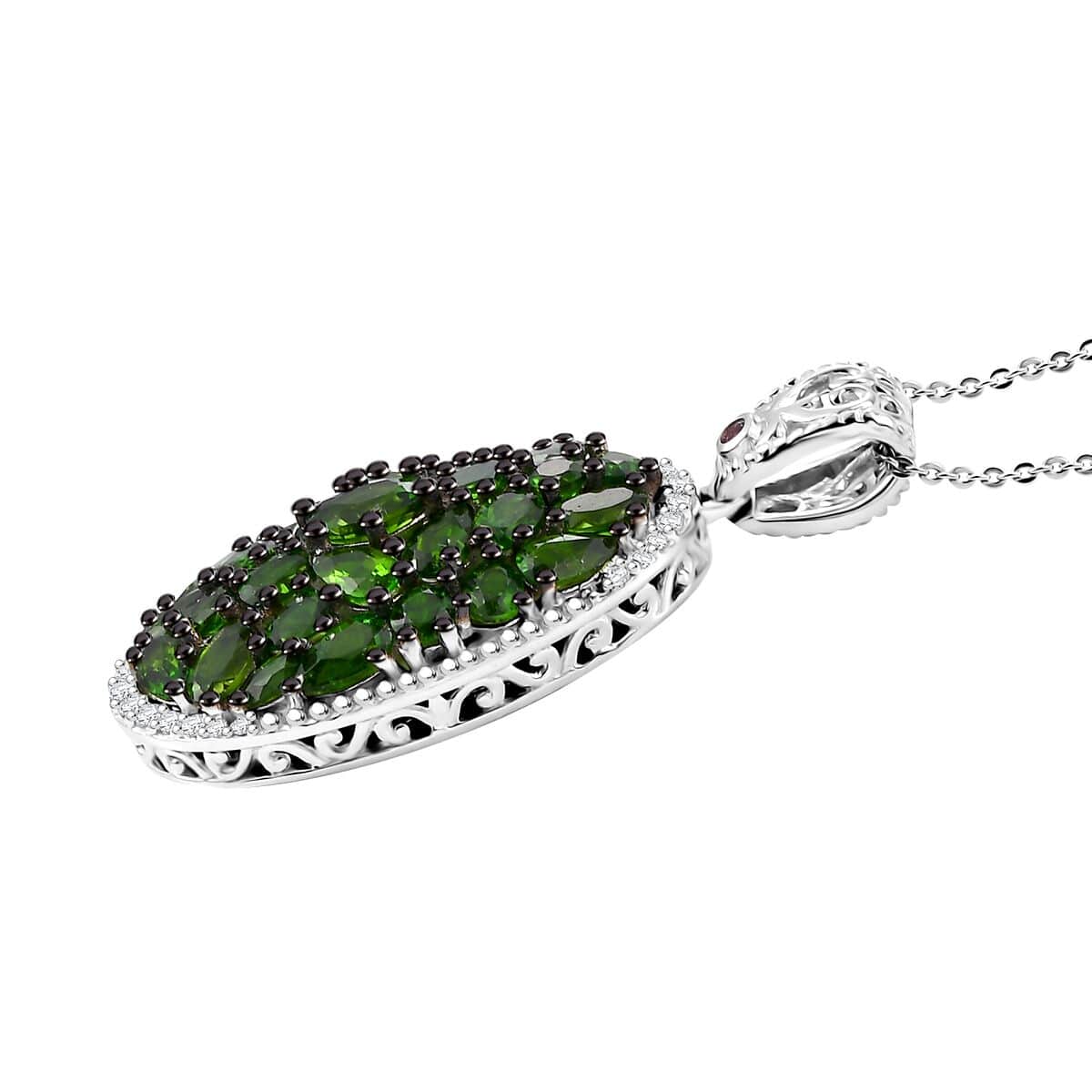 Chrome Diopside and Multi Gemstone 6.40 ctw Eternal Bloom Pendant Necklace in Rhodium Over Sterling Silver 20 Inches image number 3