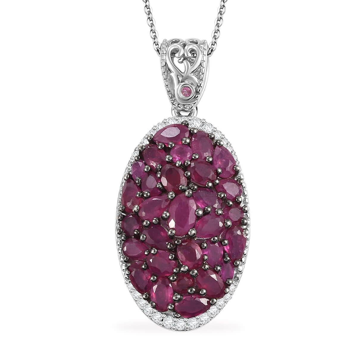 Niassa Ruby (FF) and Multi Gemstone 8.90 ctw Eternal Bloom Pendant Necklace in Rhodium Over Sterling Silver 20 Inches image number 0