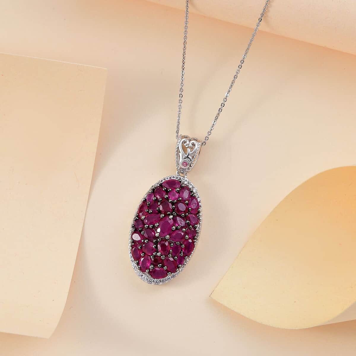 Niassa Ruby (FF) and Multi Gemstone 8.90 ctw Eternal Bloom Pendant Necklace in Rhodium Over Sterling Silver 20 Inches image number 1