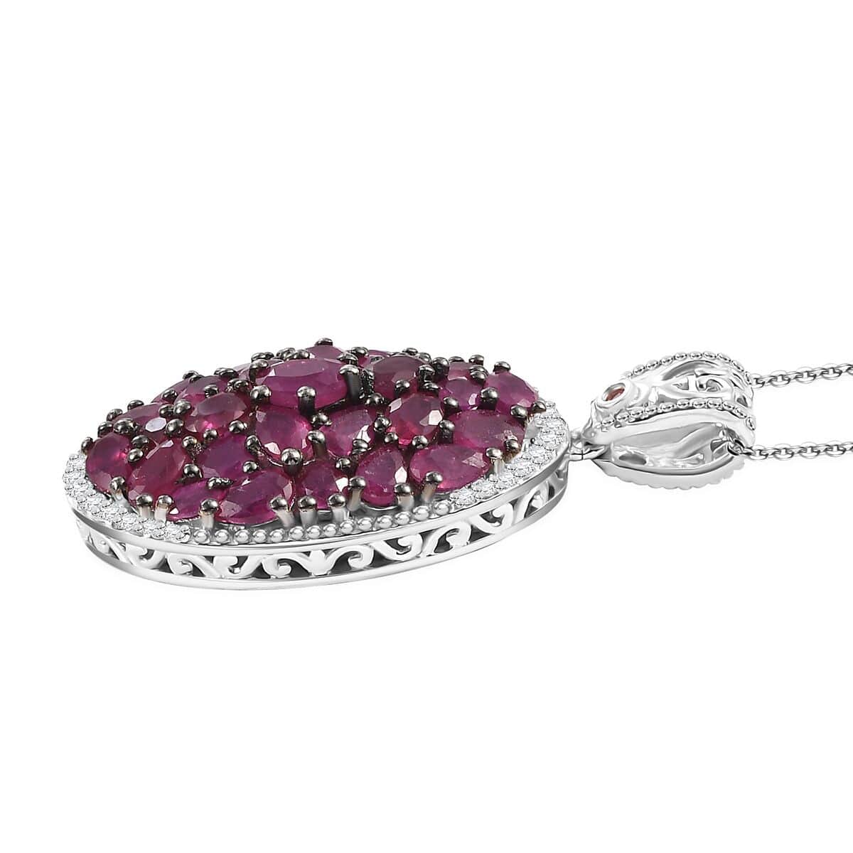 Niassa Ruby (FF) and Multi Gemstone 8.90 ctw Eternal Bloom Pendant Necklace in Rhodium Over Sterling Silver 20 Inches image number 3