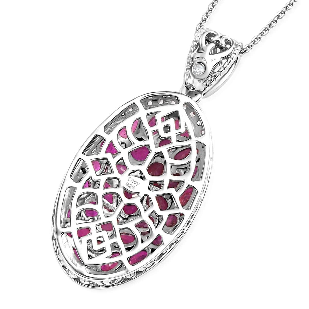 Niassa Ruby (FF) and Multi Gemstone 8.90 ctw Eternal Bloom Pendant Necklace in Rhodium Over Sterling Silver 20 Inches image number 4