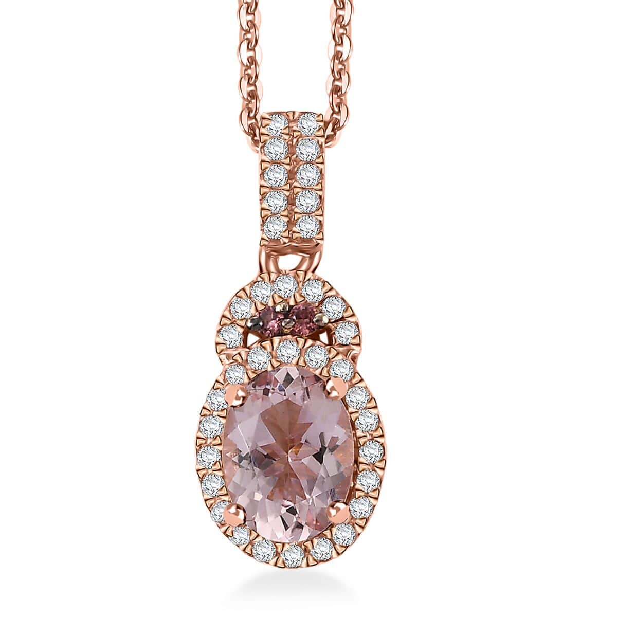 Doorbuster Premium Pink Morganite and Multi Gemstone 1.50 ctw Rosy Halo Pendant Necklace in 18K Vermeil Rose Gold Over Sterling Silver 20 Inches image number 0