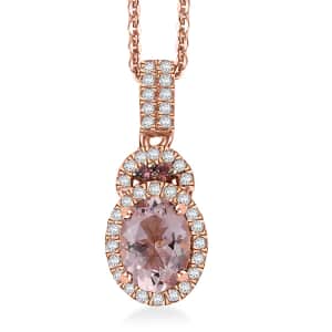 Doorbuster Premium Pink Morganite and Multi Gemstone 1.50 ctw Rosy Halo Pendant Necklace in 18K Vermeil Rose Gold Over Sterling Silver 20 Inches