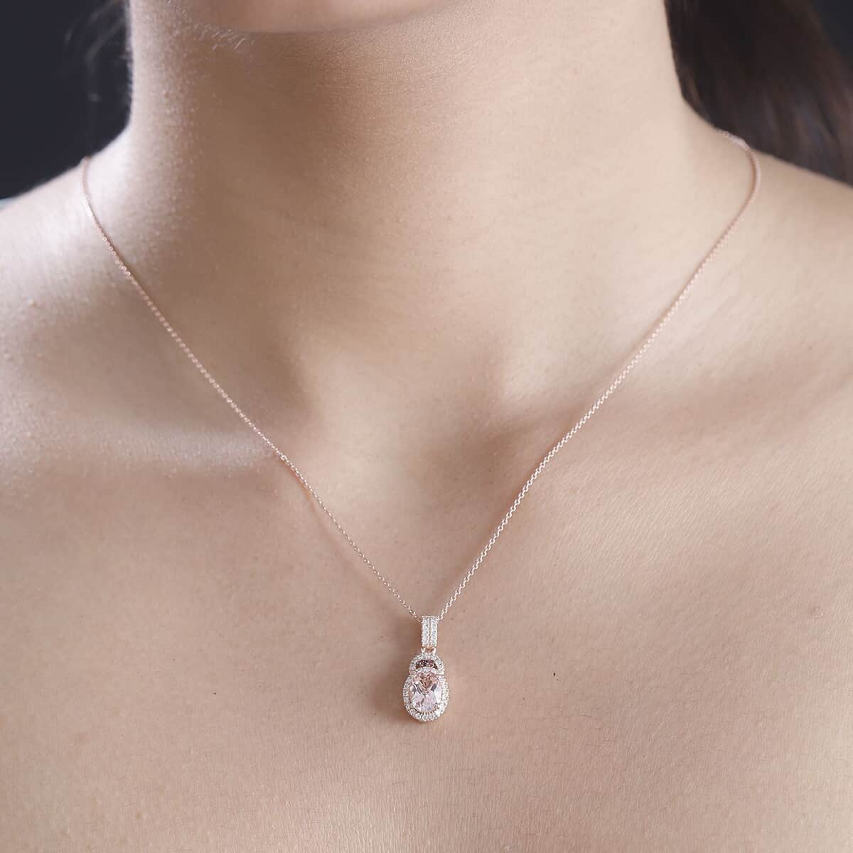 Doorbuster Premium Pink Morganite and Multi Gemstone 1.50 ctw Rosy Halo Pendant Necklace in 18K Vermeil Rose Gold Over Sterling Silver 20 Inches image number 2