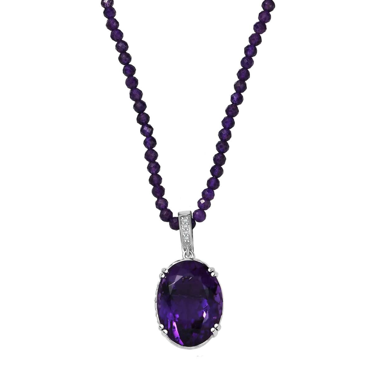 Doorbuster African Amethyst and White Zircon 74.85 ctw Majesty Pendant with Beaded Necklace in Rhodium Over Sterling Silver 20 Inches image number 0