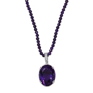 Doorbuster African Amethyst and White Zircon 74.85 ctw Majesty Pendant with Beaded Necklace in Rhodium Over Sterling Silver 20 Inches