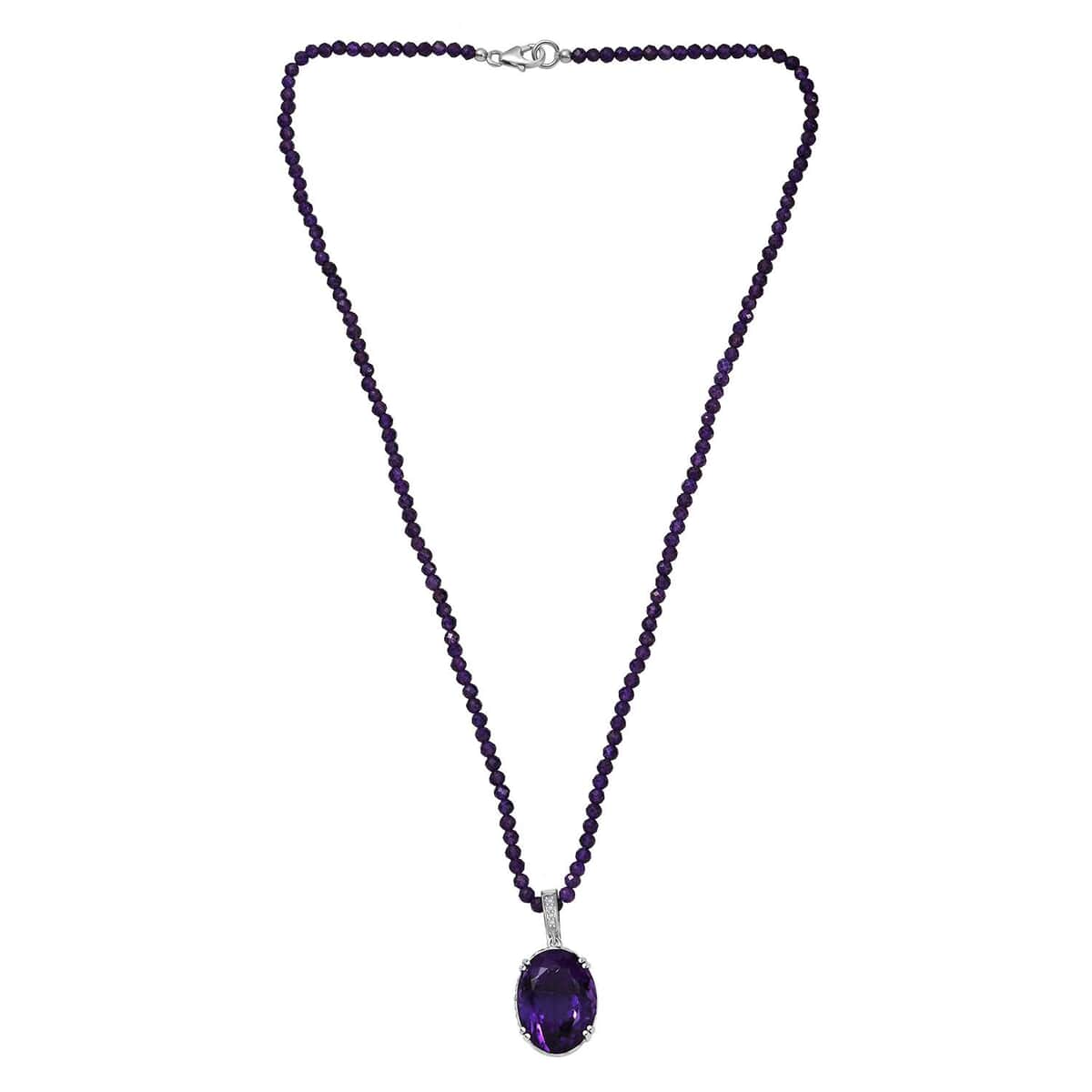 Doorbuster African Amethyst and White Zircon 74.85 ctw Majesty Pendant with Beaded Necklace in Rhodium Over Sterling Silver 20 Inches image number 3