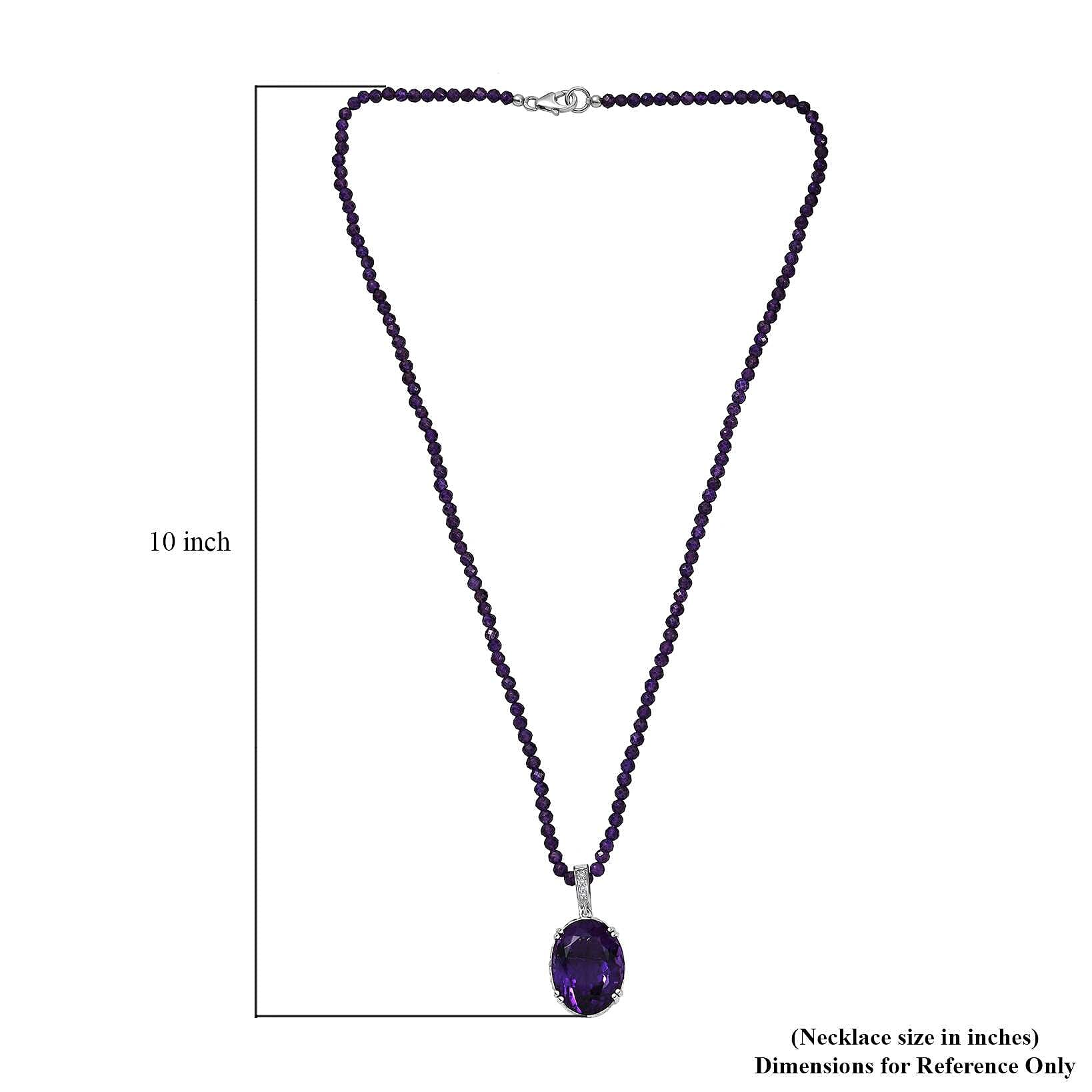 African Amethyst and White Zircon 74.85 ctw Majesty Pendant with Beaded Necklace in Rhodium Over Sterling Silver 20 Inches